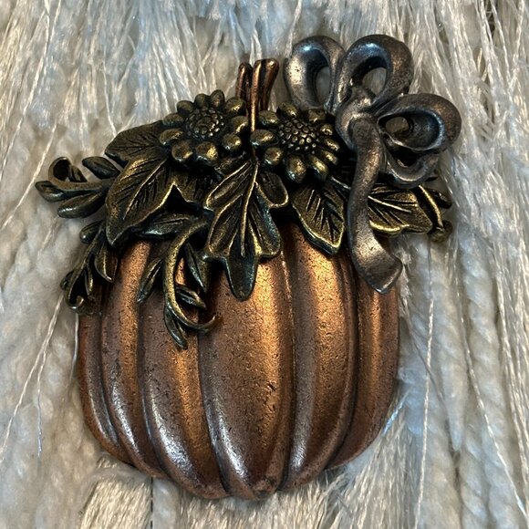Vintage Estate Precious Medals Antique Copper Pewter Brass Pumpkin Brooch Pin 2" - Picture 3 of 4